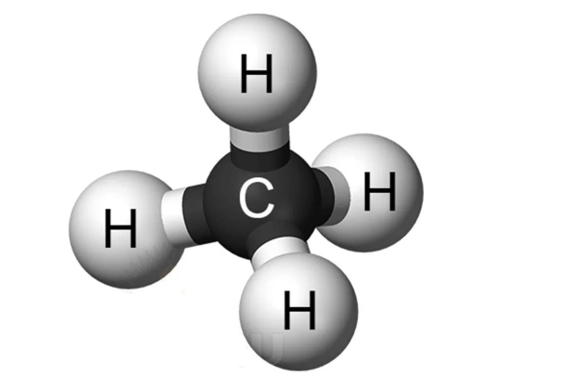 Mô hình quả cầu – que của phân tử methane: một nguyên tử C nối với bốn nguyên tử H.