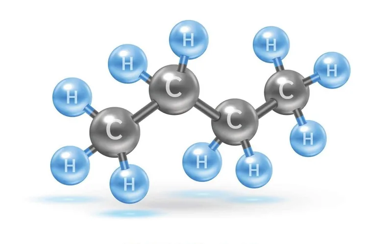 Mô hình quả cầu – que của phân tử butane với bốn nguyên tử C và mười nguyên tử H.
